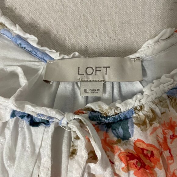 LOFT Dress Womens XL White Blue Orange Floral Swiss Dot - Picture 8 of 12